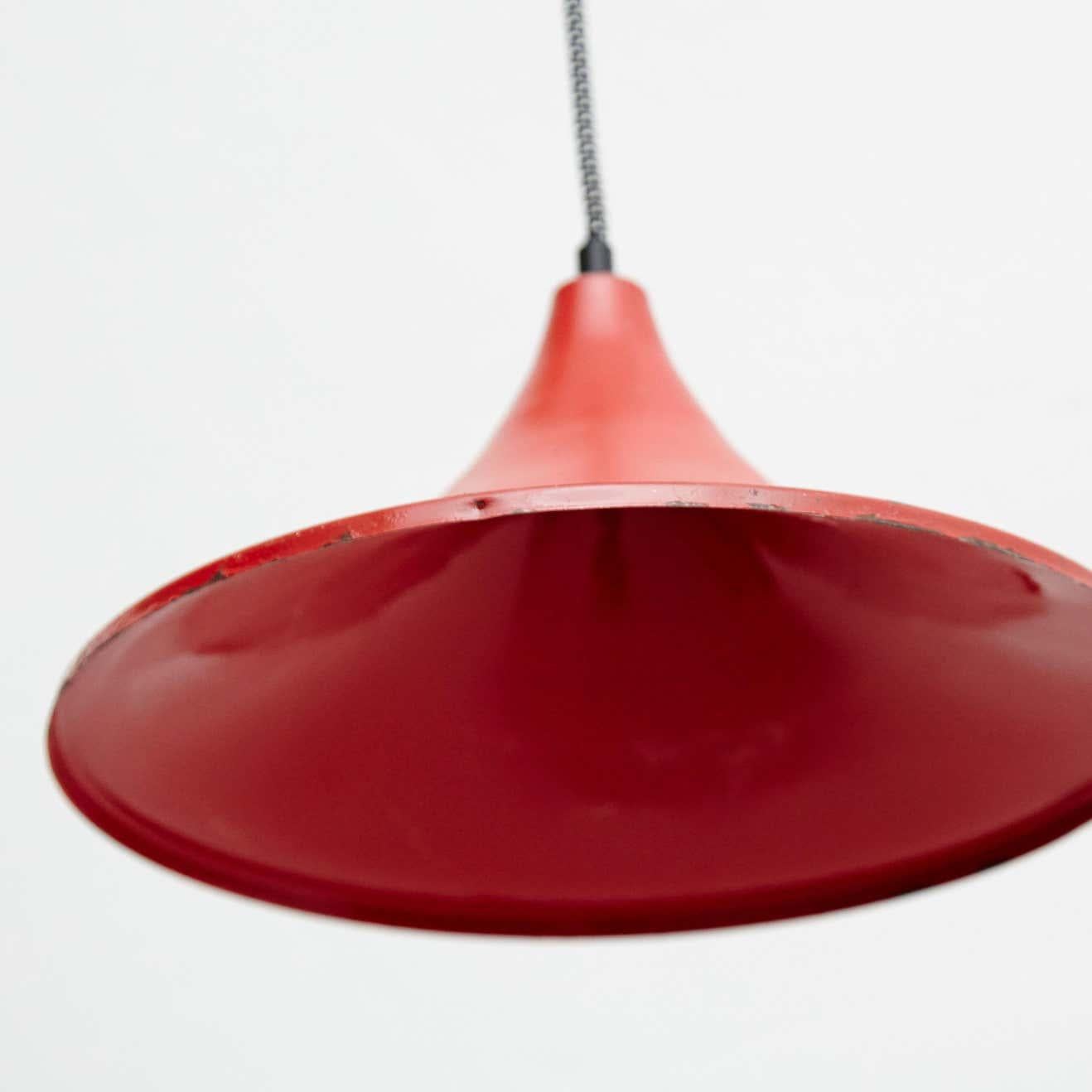 Early 20th Century Antique Red Metal Ceiling Lamp In Good Condition For Sale In Barcelona, Barcelona