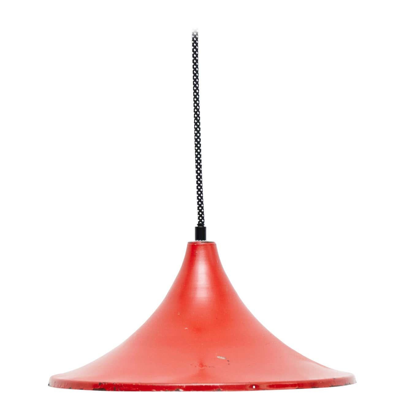 Early 20th Century Antique Red Metal Ceiling Lamp For Sale 1