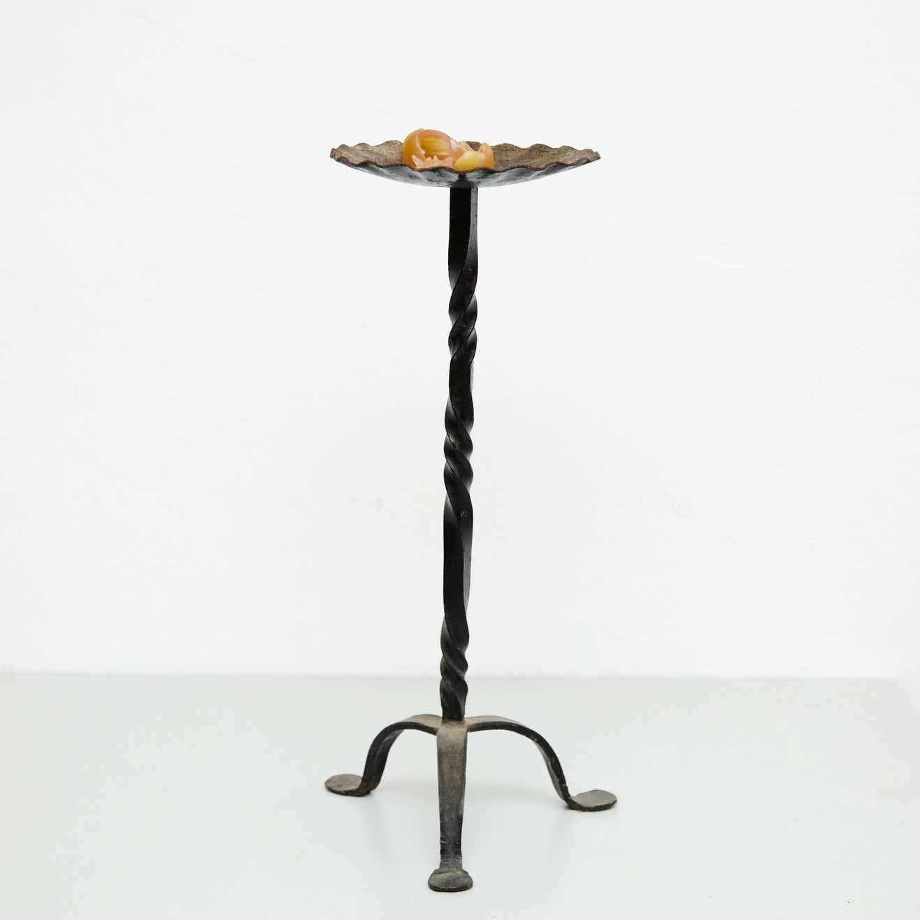 Rustic Early 20th Century Antique Religious Metal Candlestick – Made in Spain. For Sale