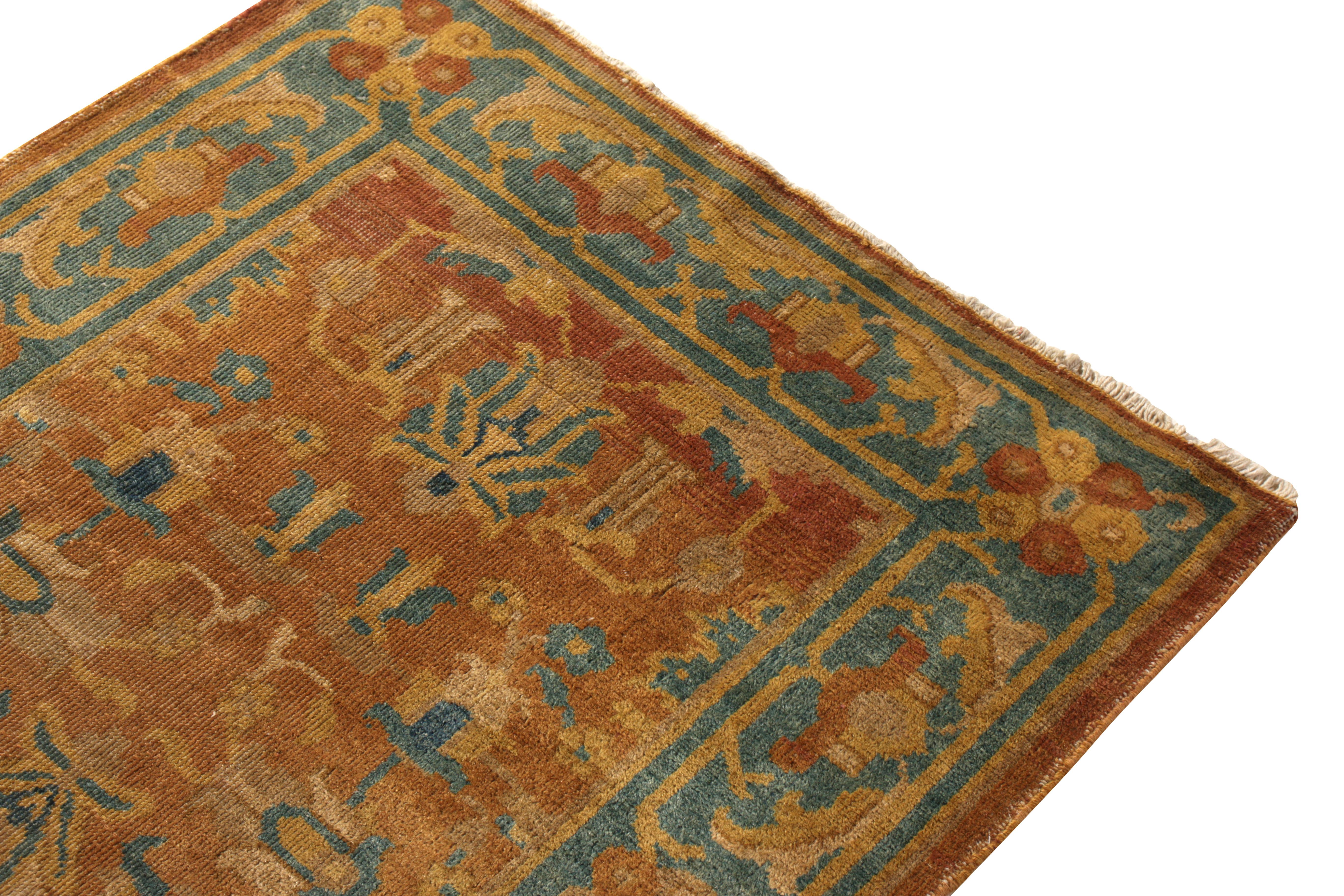 Indian Early 20th Century Antique Runner Beige Blue Geometric Floral Amritsar Rug