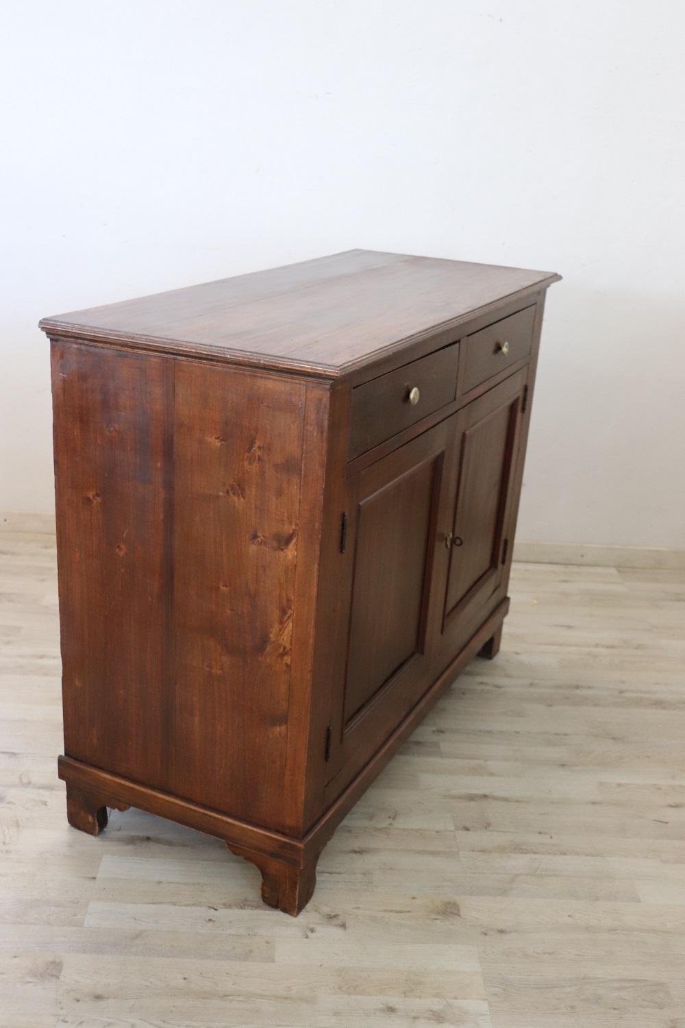 Italian Early 20th Century Antique Rustic Sideboard or Buffet in Solid Poplar & Walnut
