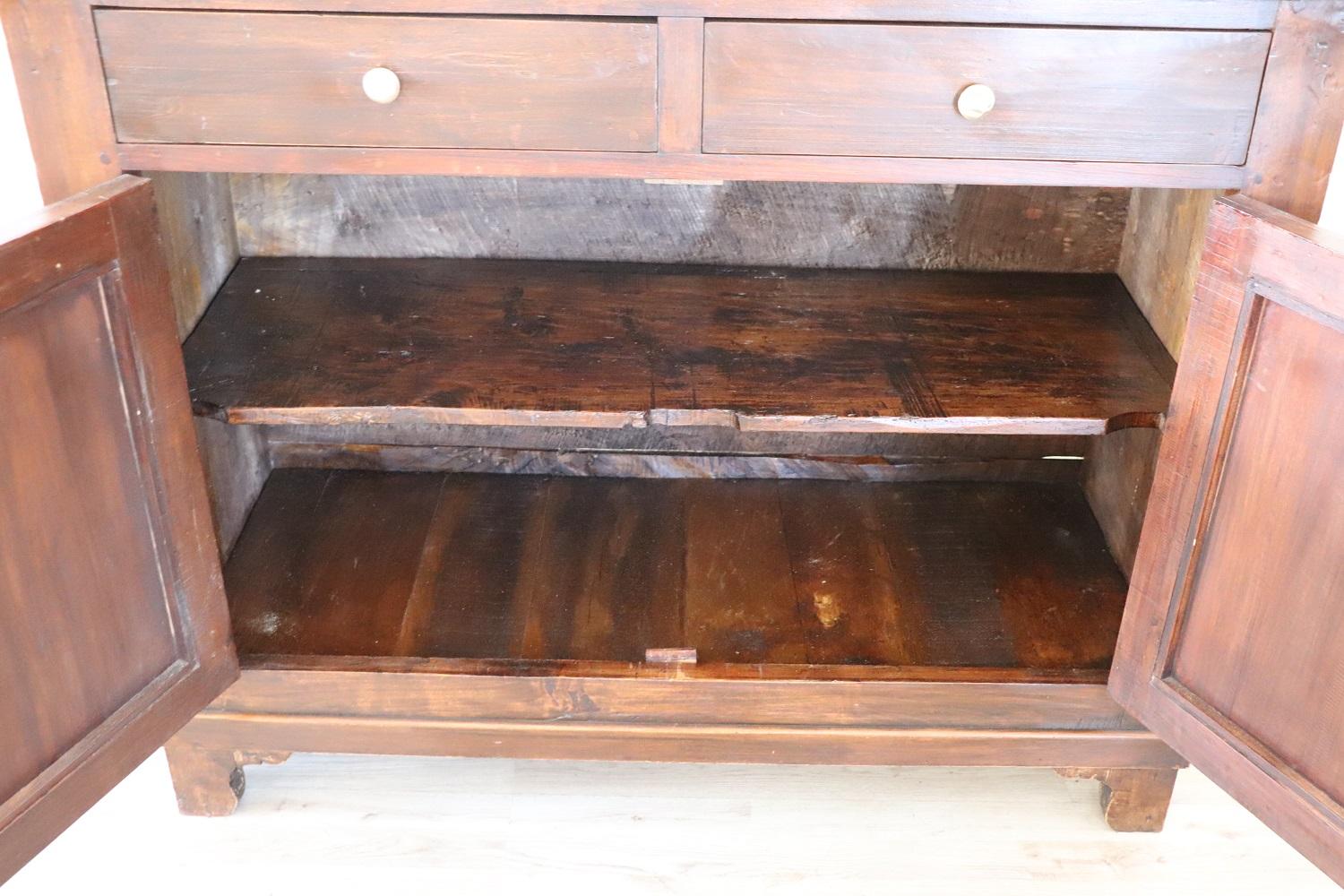 Mid-20th Century Early 20th Century Antique Rustic Sideboard or Buffet in Solid Poplar & Walnut