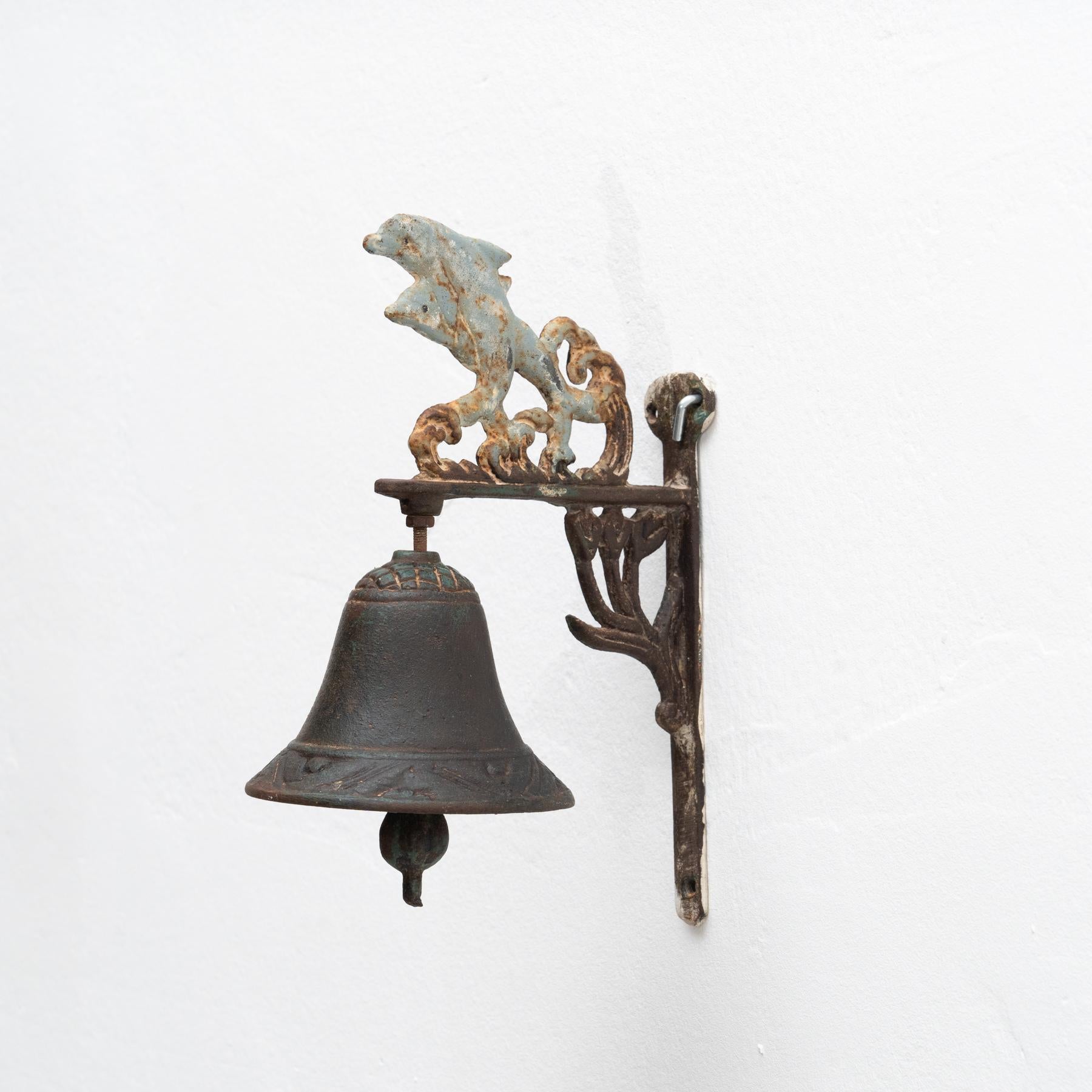 Wrought Iron Early 20th Century Antique Rustic Spanish Wall Cast Iron Decorative Bell For Sale
