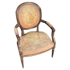 Early 20th Century Antique Side Chair With Needlepoint Tapestry Style Fabric