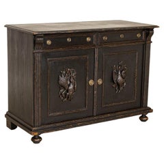 Early 20th Century Antique Sideboard Cabinet Painted Black With Carved Fox and B