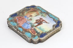 Antike Silber-Emaille-Figuren in Gartenszene, kompakt, frühes 20. Jahrhundert