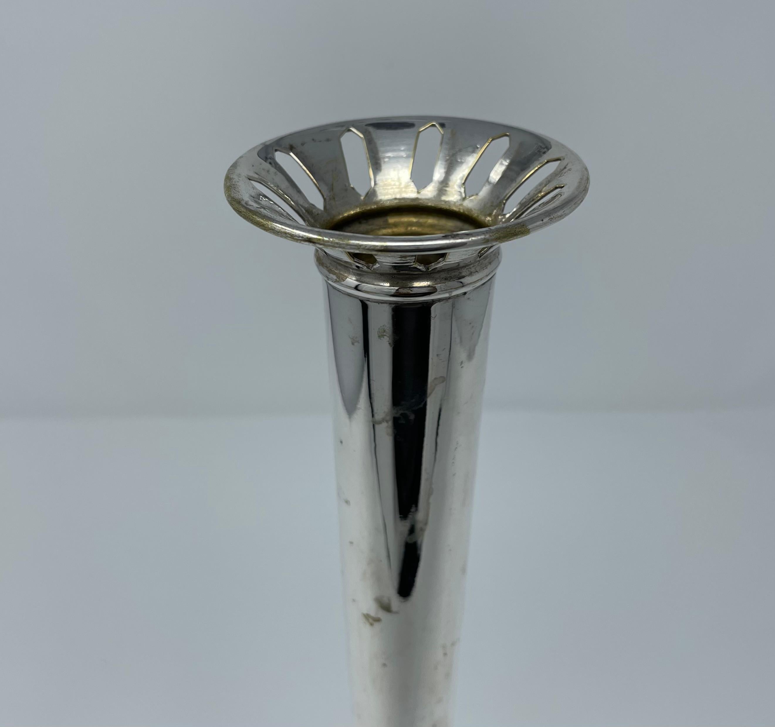 English Early 20th Century Antique Silver Plate Bud Vase For Sale