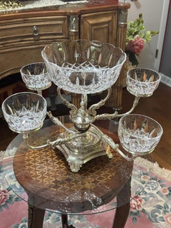 Early 20th century antique silver-plated and cut-crystal epergne center piece