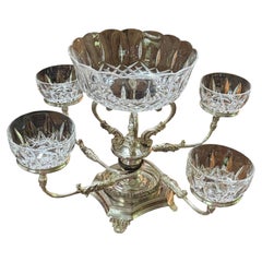 Early 20th century antique silver-plated and cut-crystal epergne center piece