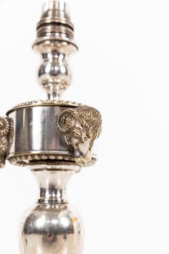Early 20th Century Antique Silver Plated Brass Rams Head Desk Table Lamp, c.1905