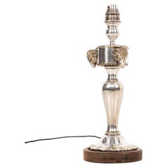 Early 20th Century Antique Silver Plated Brass Rams Head Desk Table Lamp, c.1905