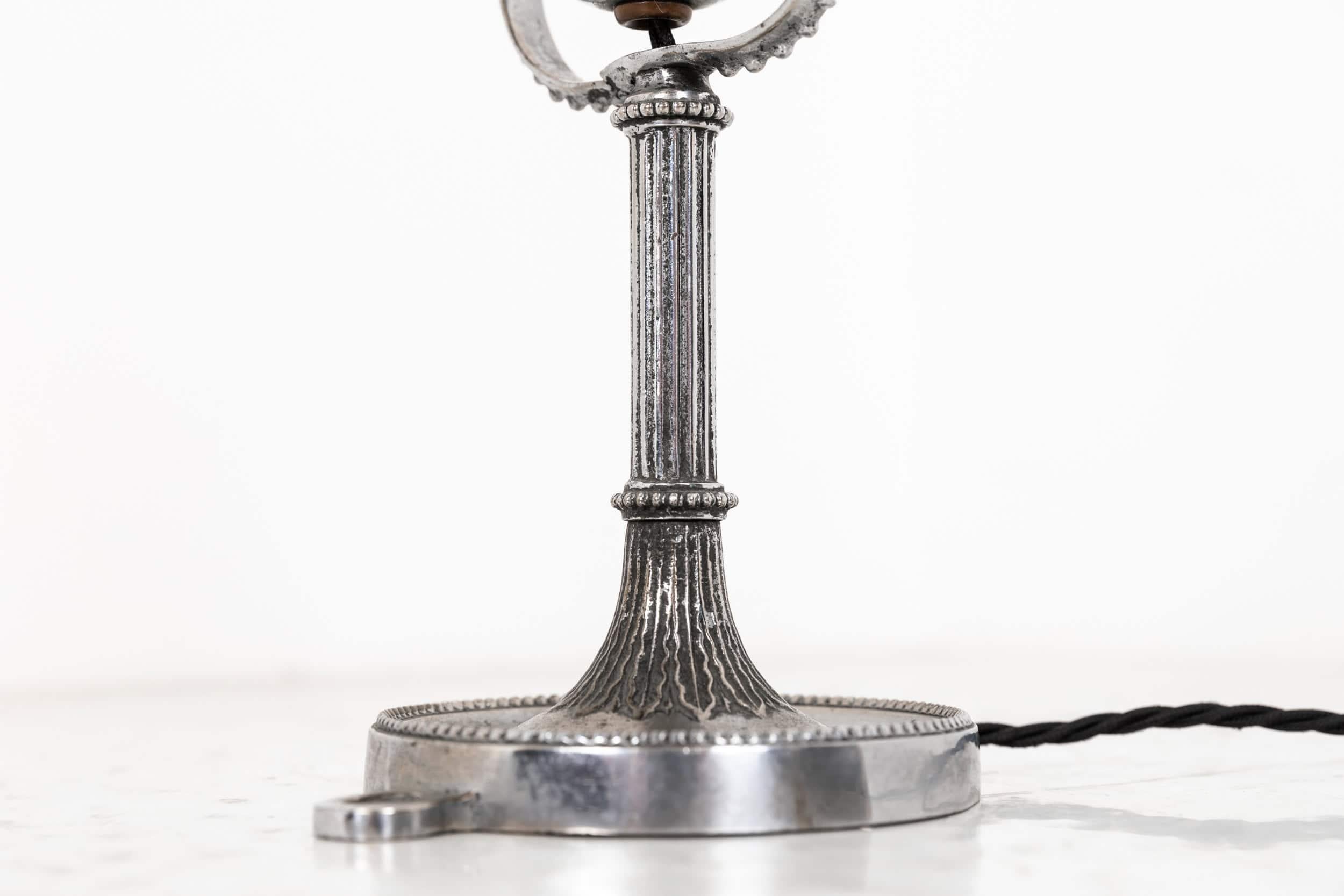 English Early 20th Century Antique Silver Plated Gimbal Ships Desk Table Lamp, c.1910 For Sale
