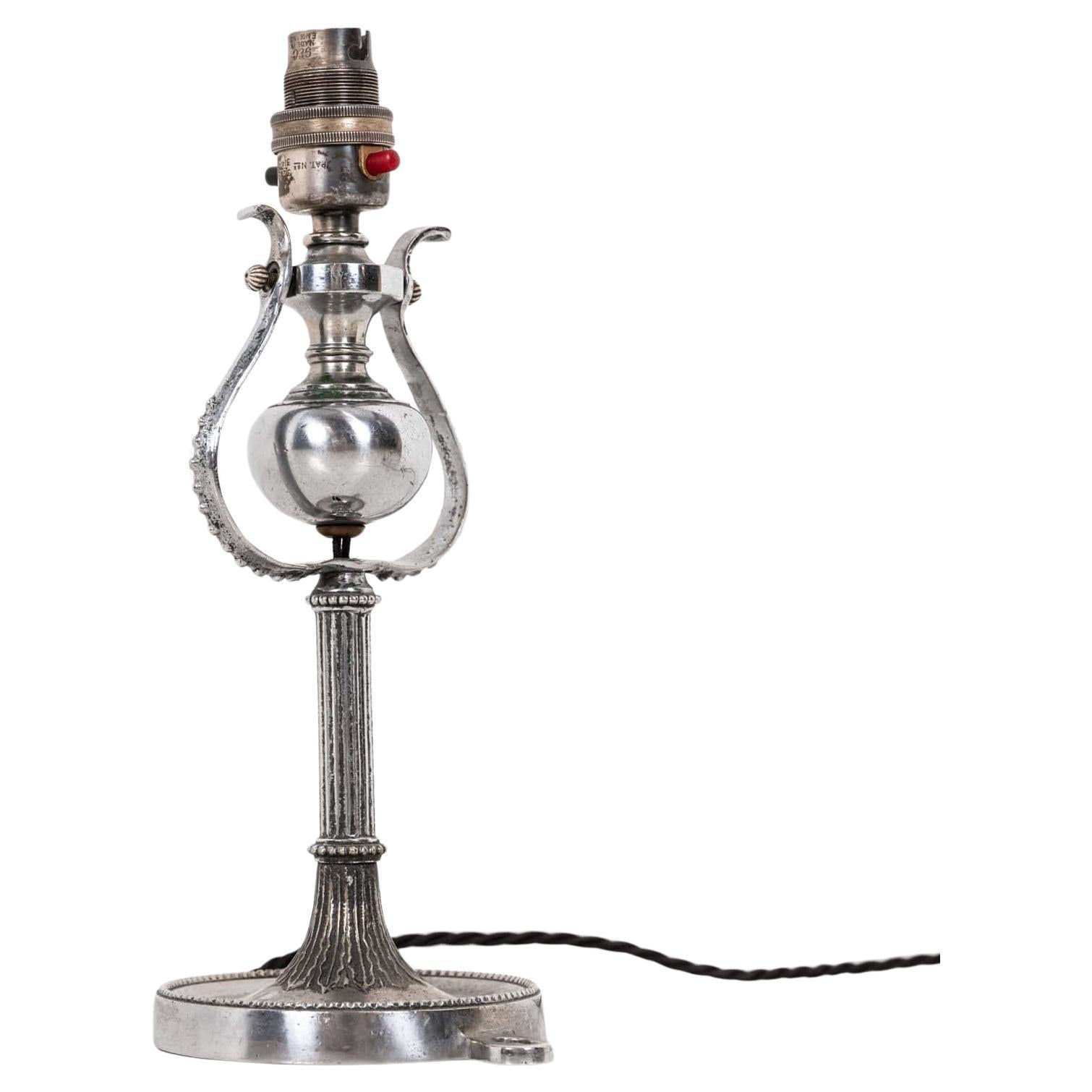 Early 20th Century Antique Silver Plated Gimbal Ships Desk Table Lamp, c.1910 For Sale
