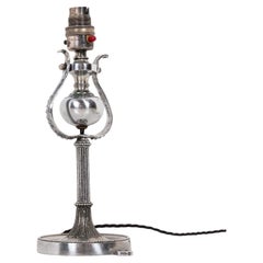 Early 20th Century Antique Silver Plated Gimbal Ships Desk Table Lamp, c.1910