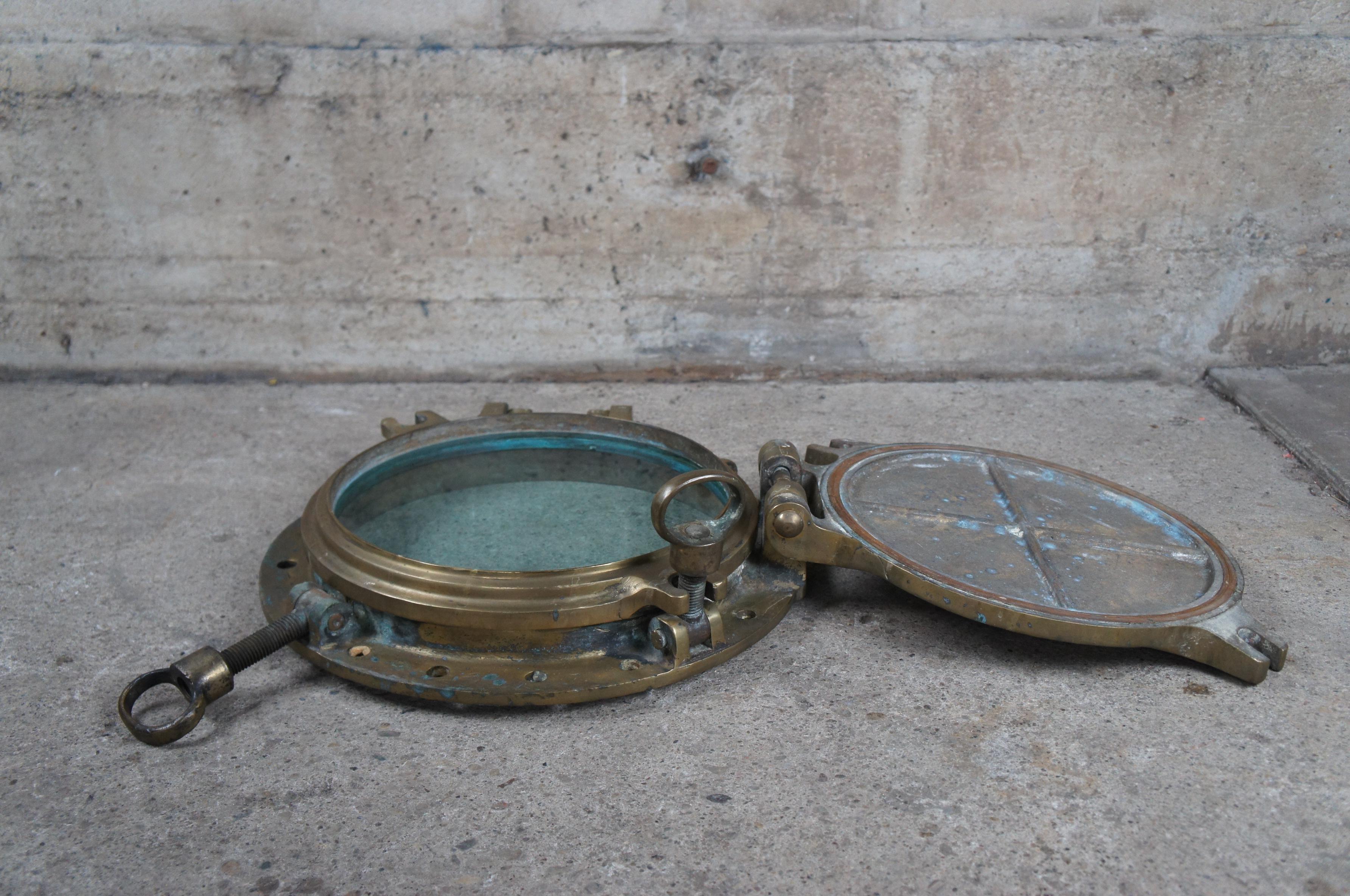 Early 20th Century Antique Solid Brass Ships Porthole Window Nautical Maritime19 For Sale 1