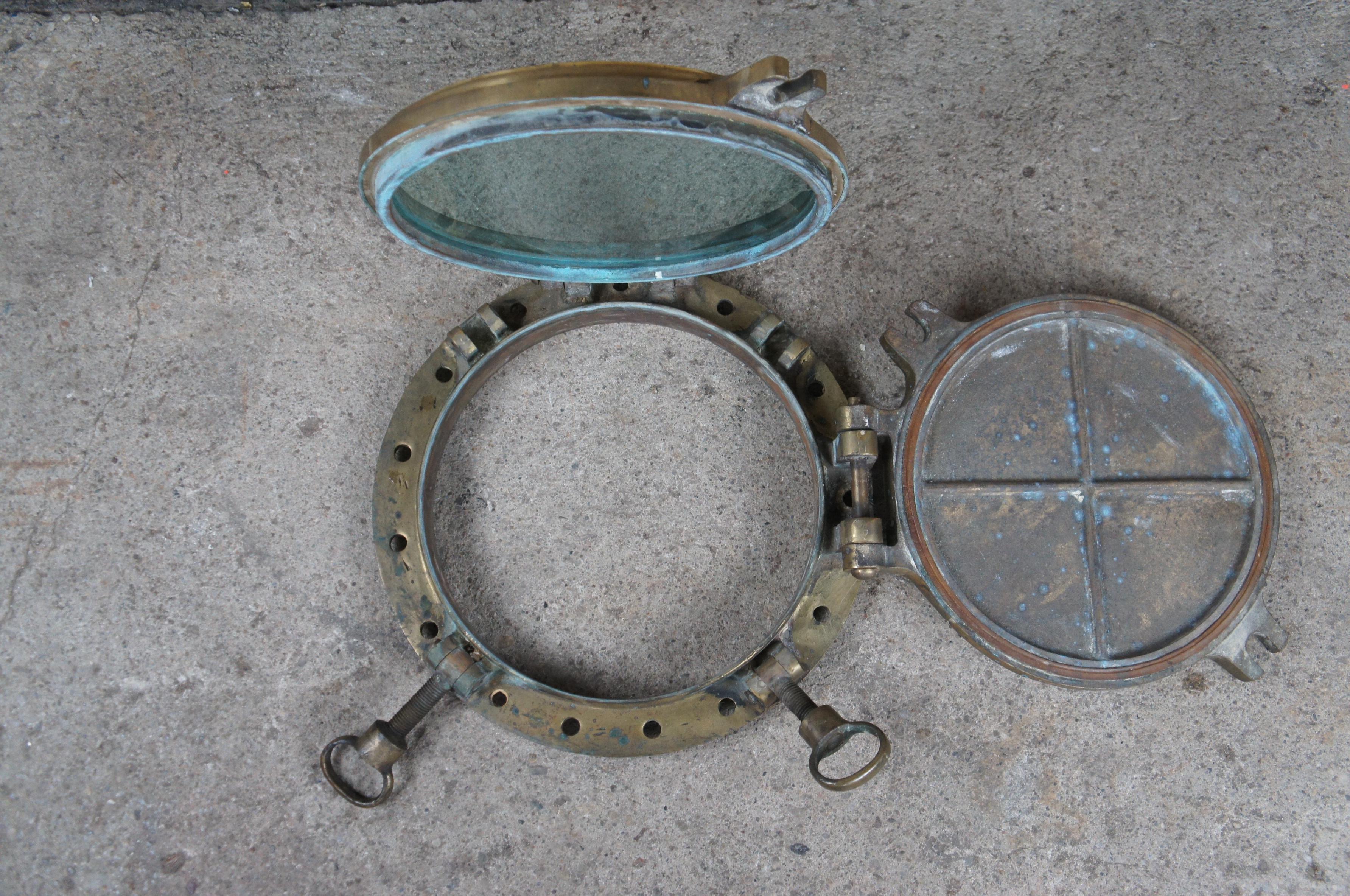 Early 20th Century Antique Solid Brass Ships Porthole Window Nautical Maritime19 For Sale 2