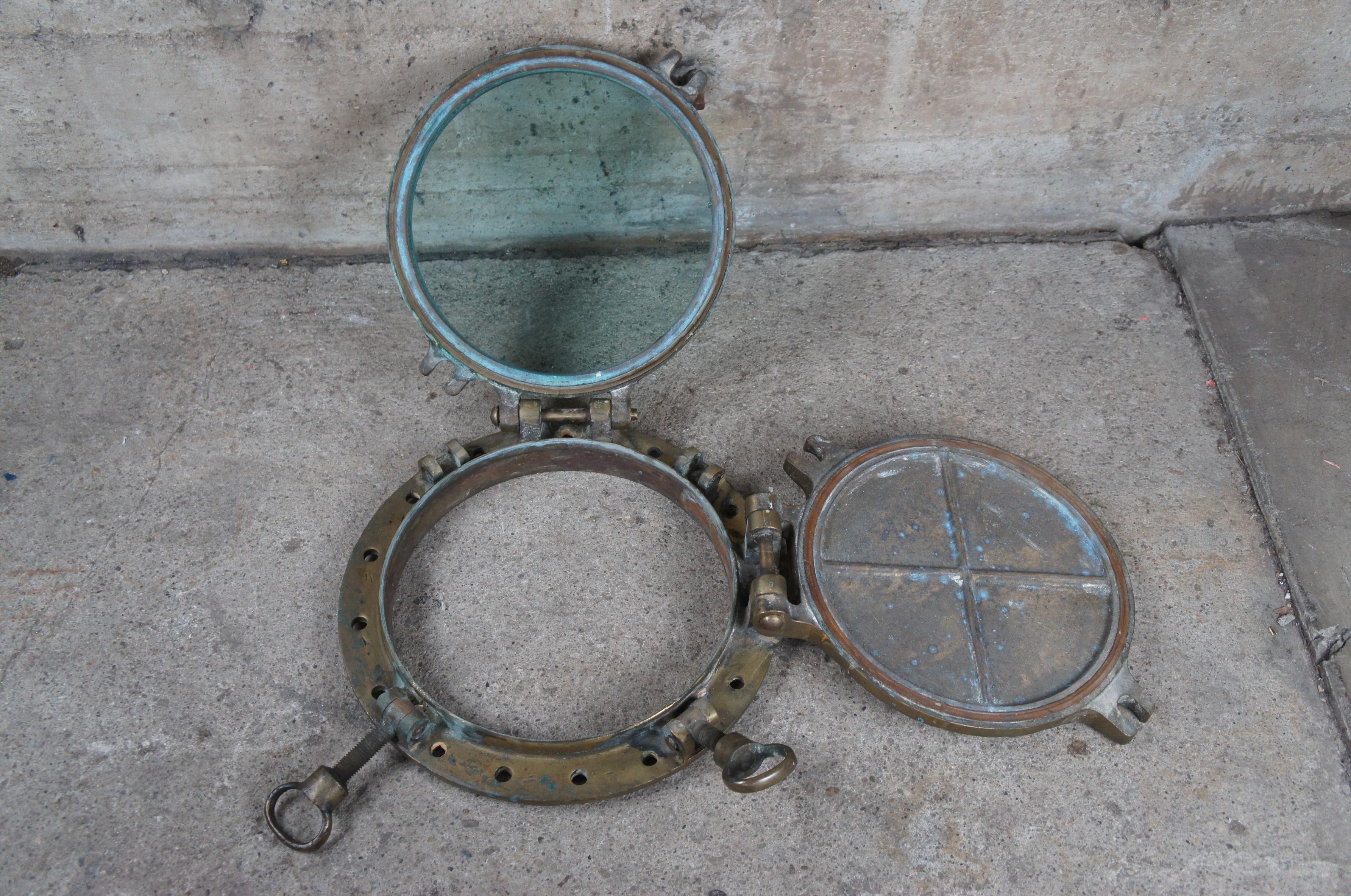 Early 20th Century Antique Solid Brass Ships Porthole Window Nautical Maritime19 For Sale 3
