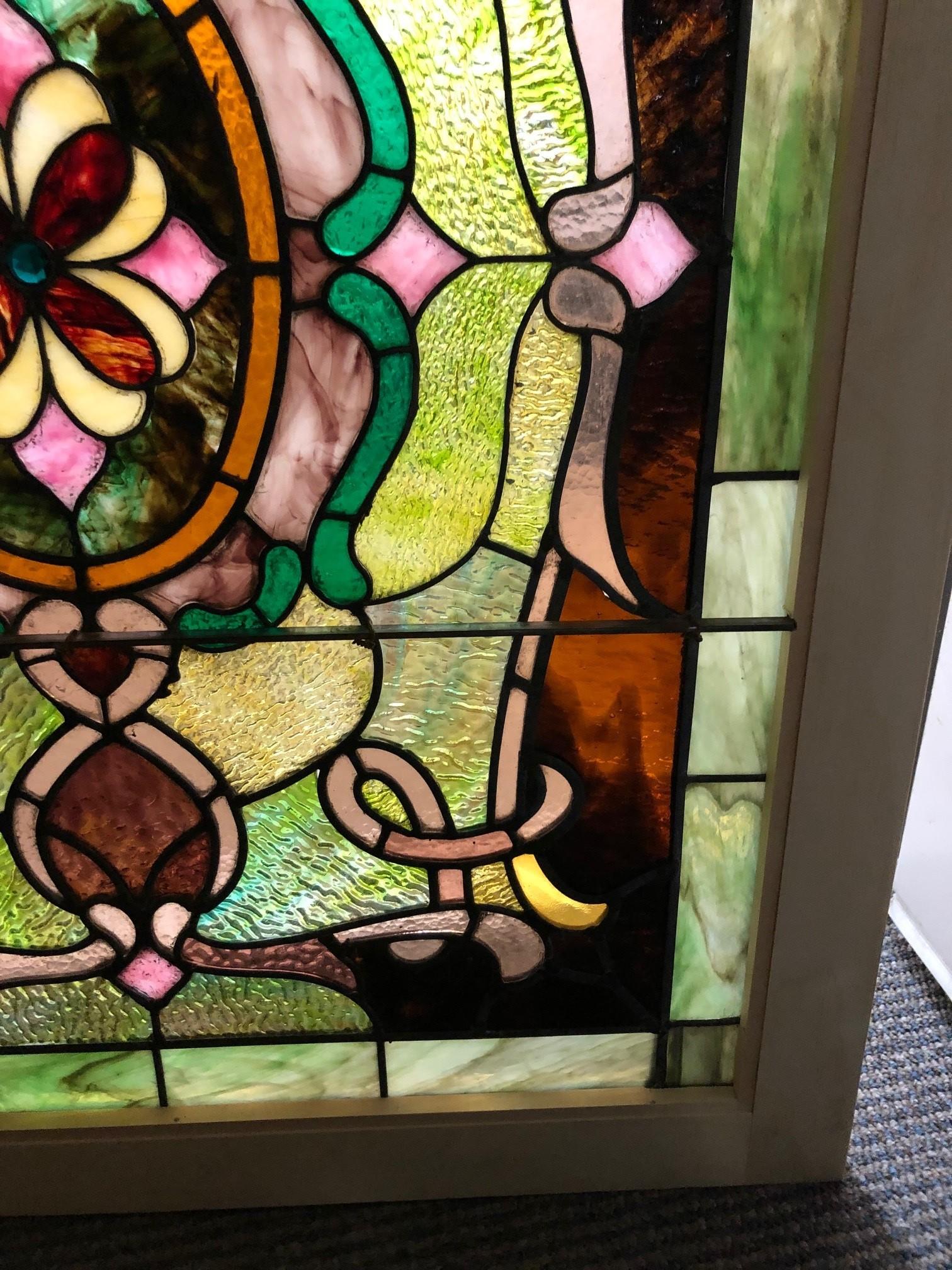Early 20th Century Antique Stained Glass Window in a New Frame 6
