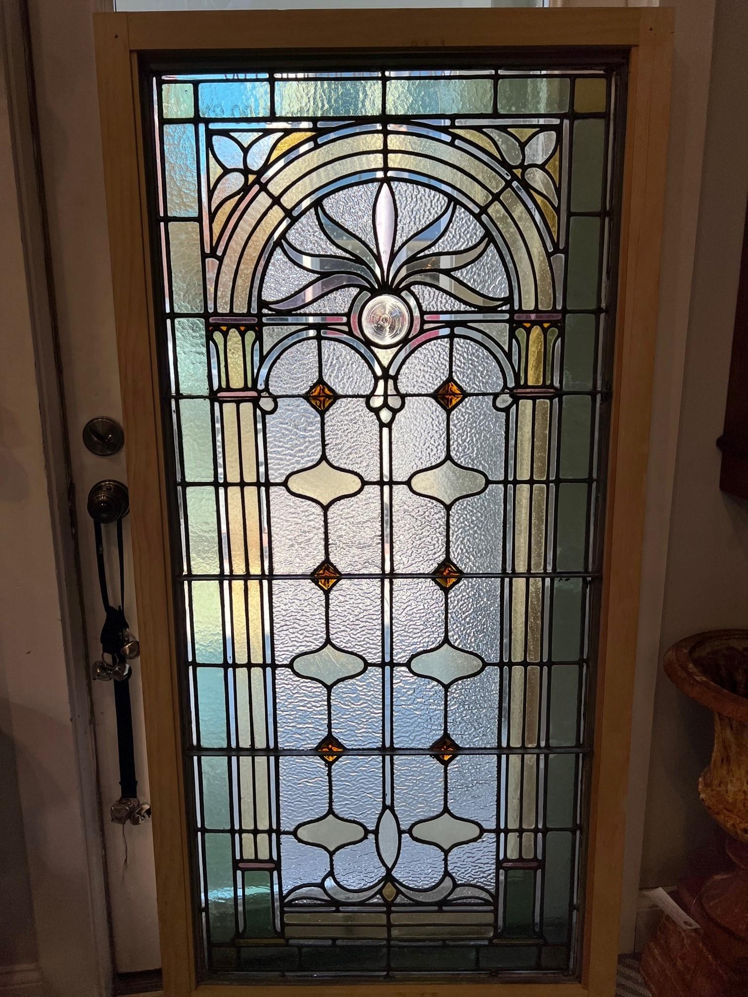 Early 20th Century Antique Stained Glass Window in a New Frame 7