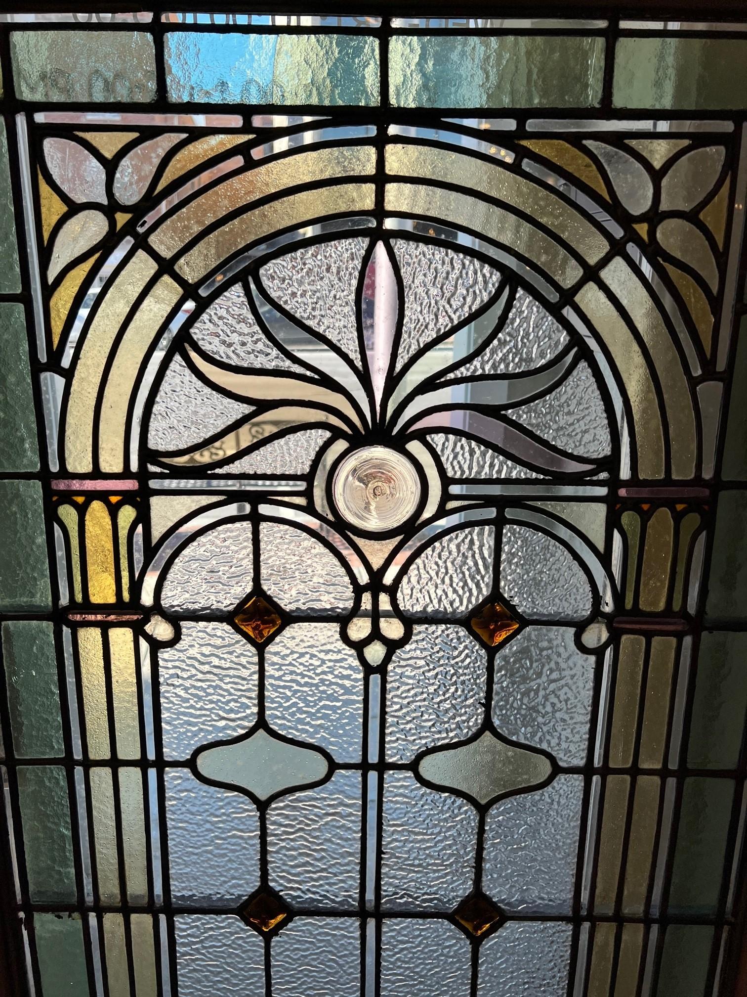 Early 20th Century Antique Stained Glass Window in a New Frame In Good Condition In Stamford, CT