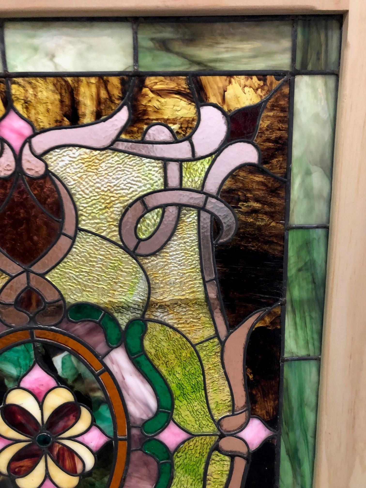 Early 20th Century Antique Stained Glass Window in a New Frame 1