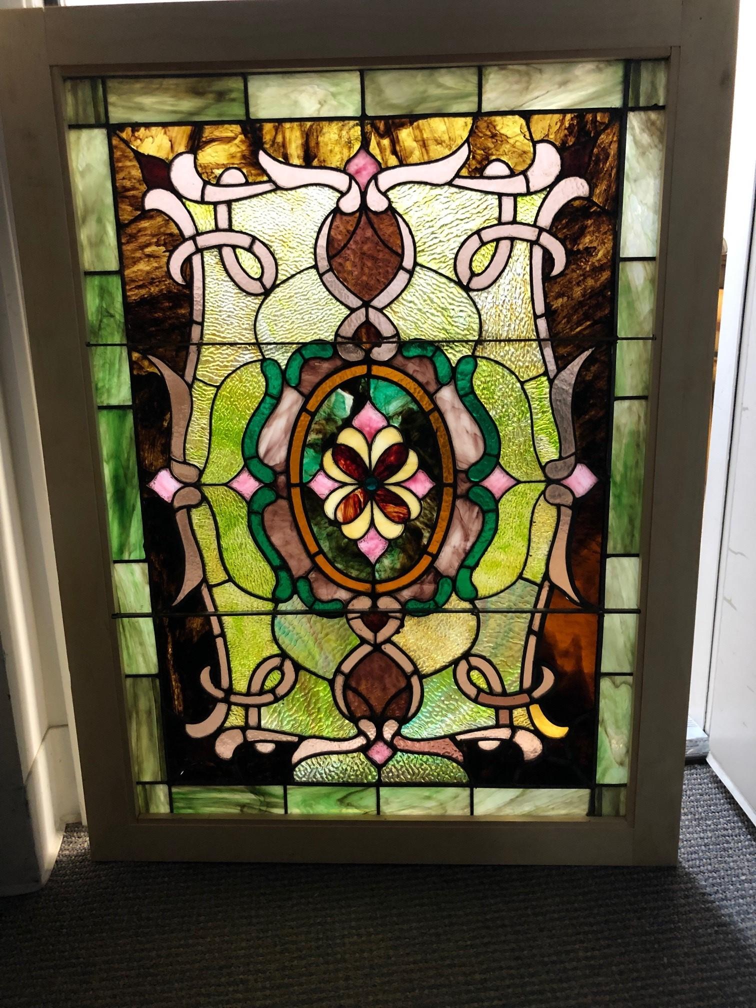 Early 20th Century Antique Stained Glass Window in a New Frame 3