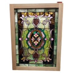 Early 20th Century Antique Stained Glass Window in a New Frame