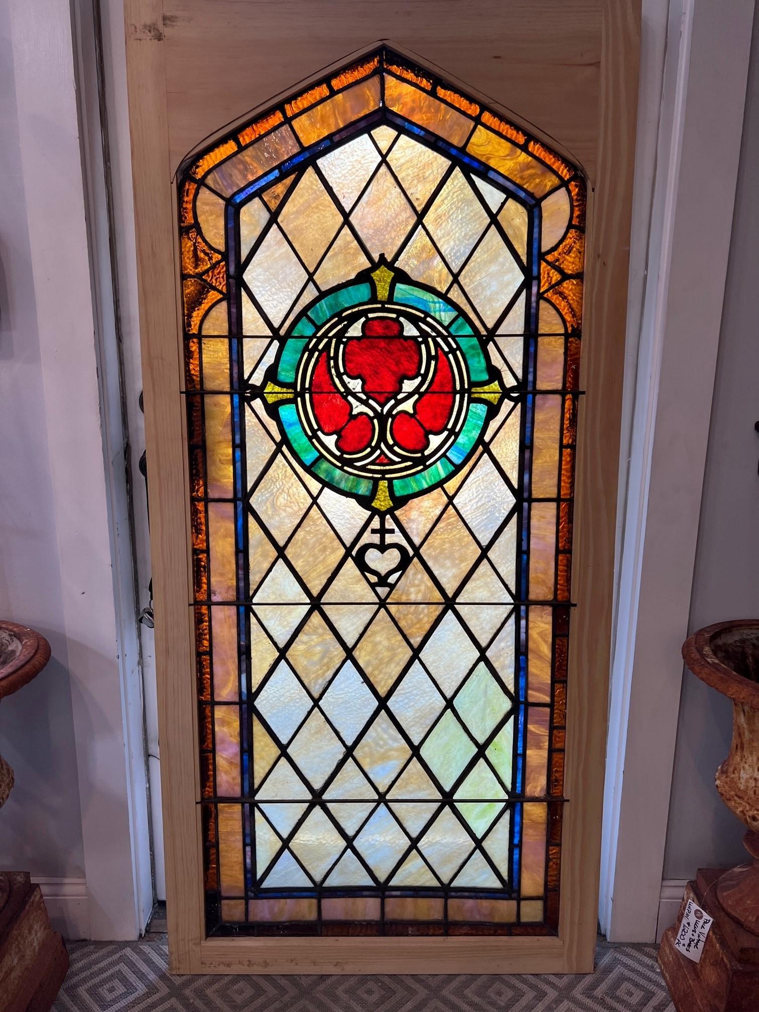 Early 20th Century Antique Stained Glass Window in a New Wood Frame 4