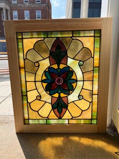 Early 20th Century Antique Stained Glass Window in a New Wood Frame