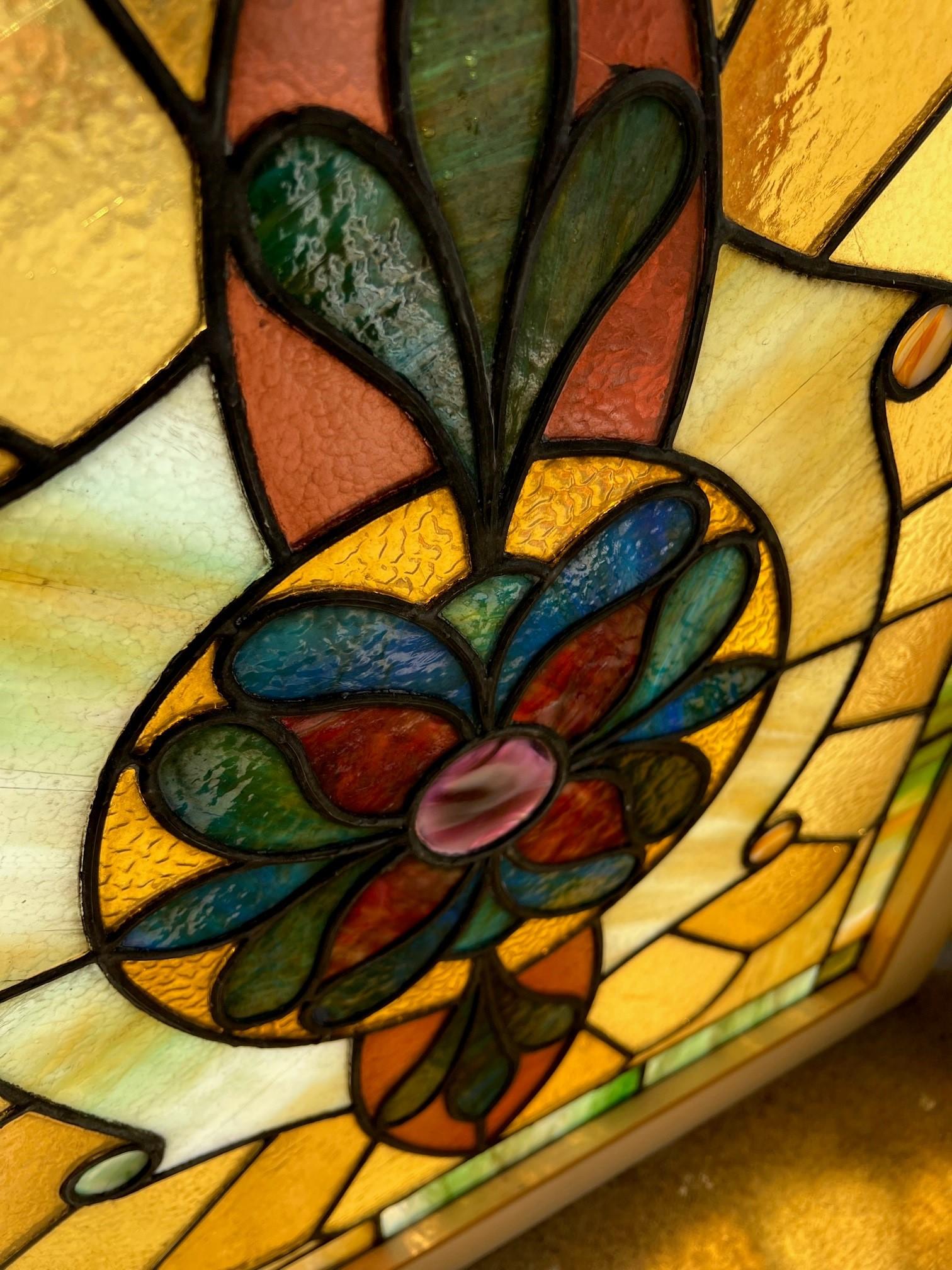 Early 20th Century Antique Stained Glass Window in a New Wood Frame  For Sale 4
