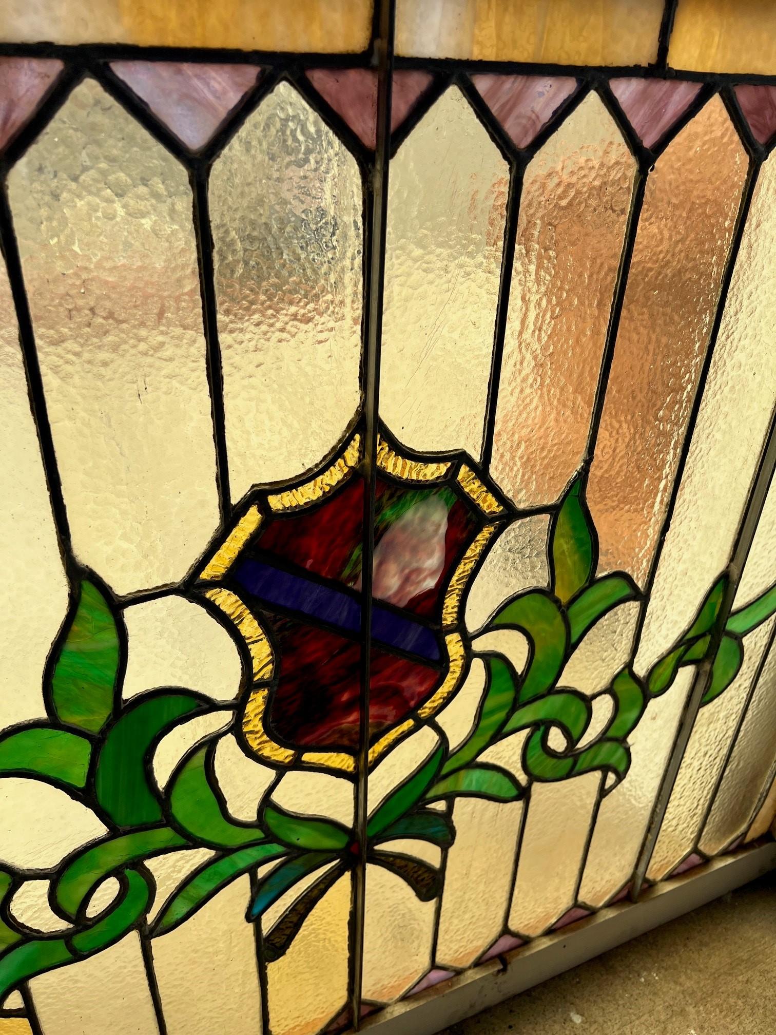 Early 20th Century Antique Stained Glass Window in a Wood Frame  For Sale 6