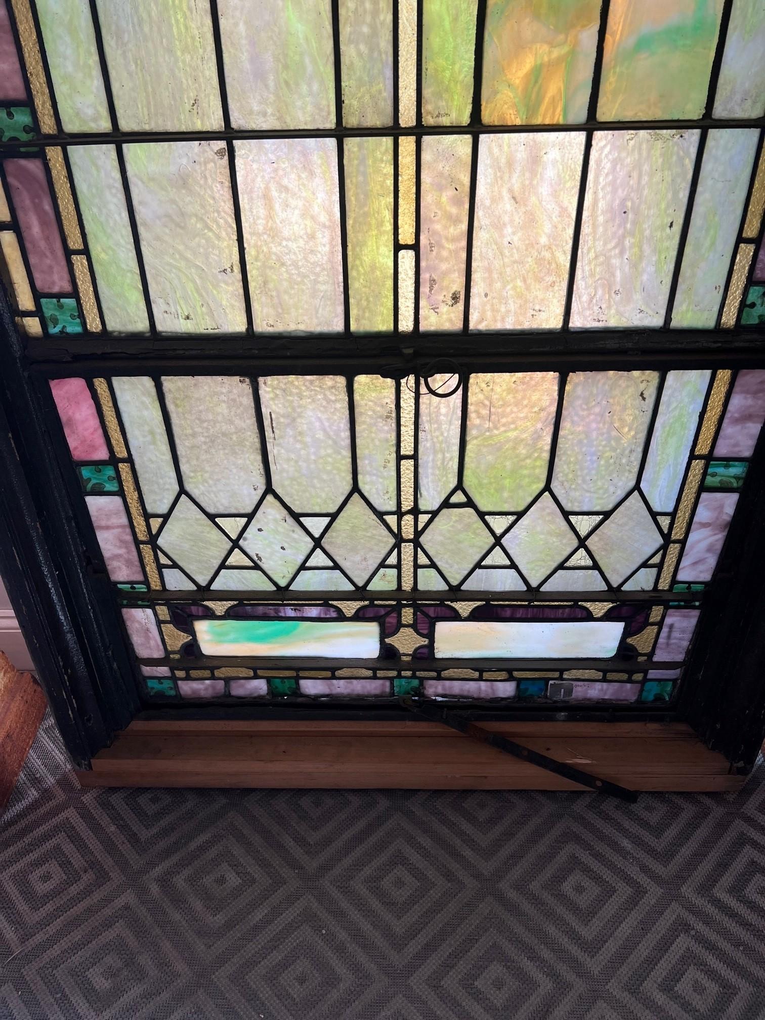 Early 20th Century Antique Stained Glass Window in a Wood Frame For Sale 4