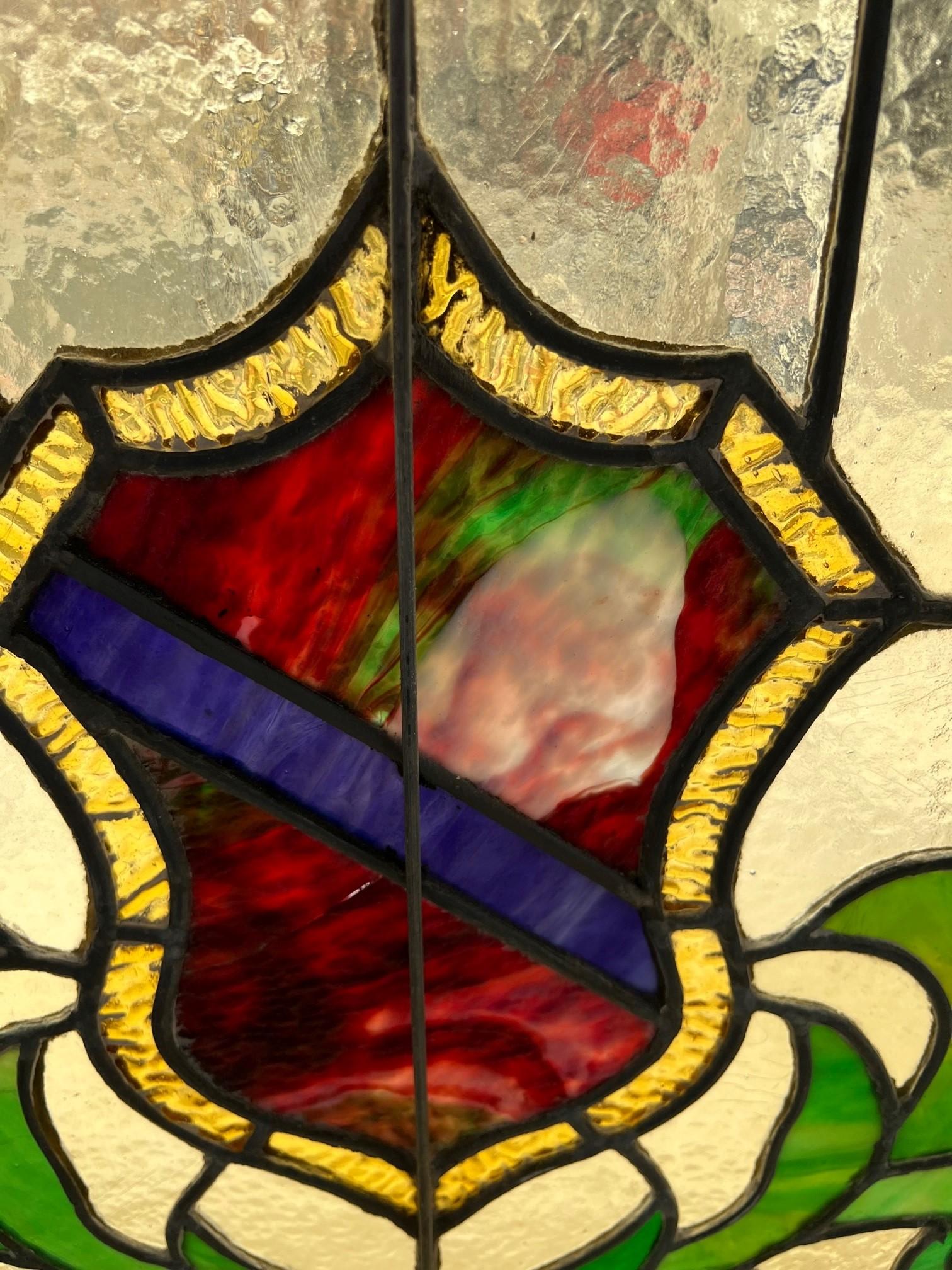 Early 20th Century Antique Stained Glass Window in a Wood Frame  For Sale 7