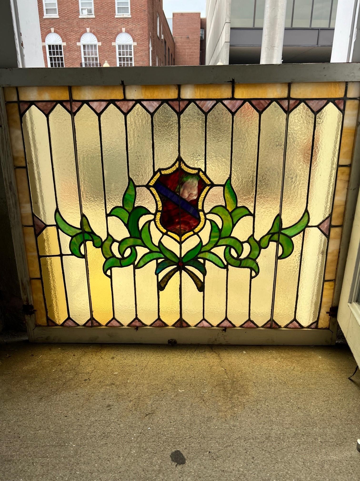 Early 20th Century Antique Stained Glass Window in a Wood Frame  For Sale 4