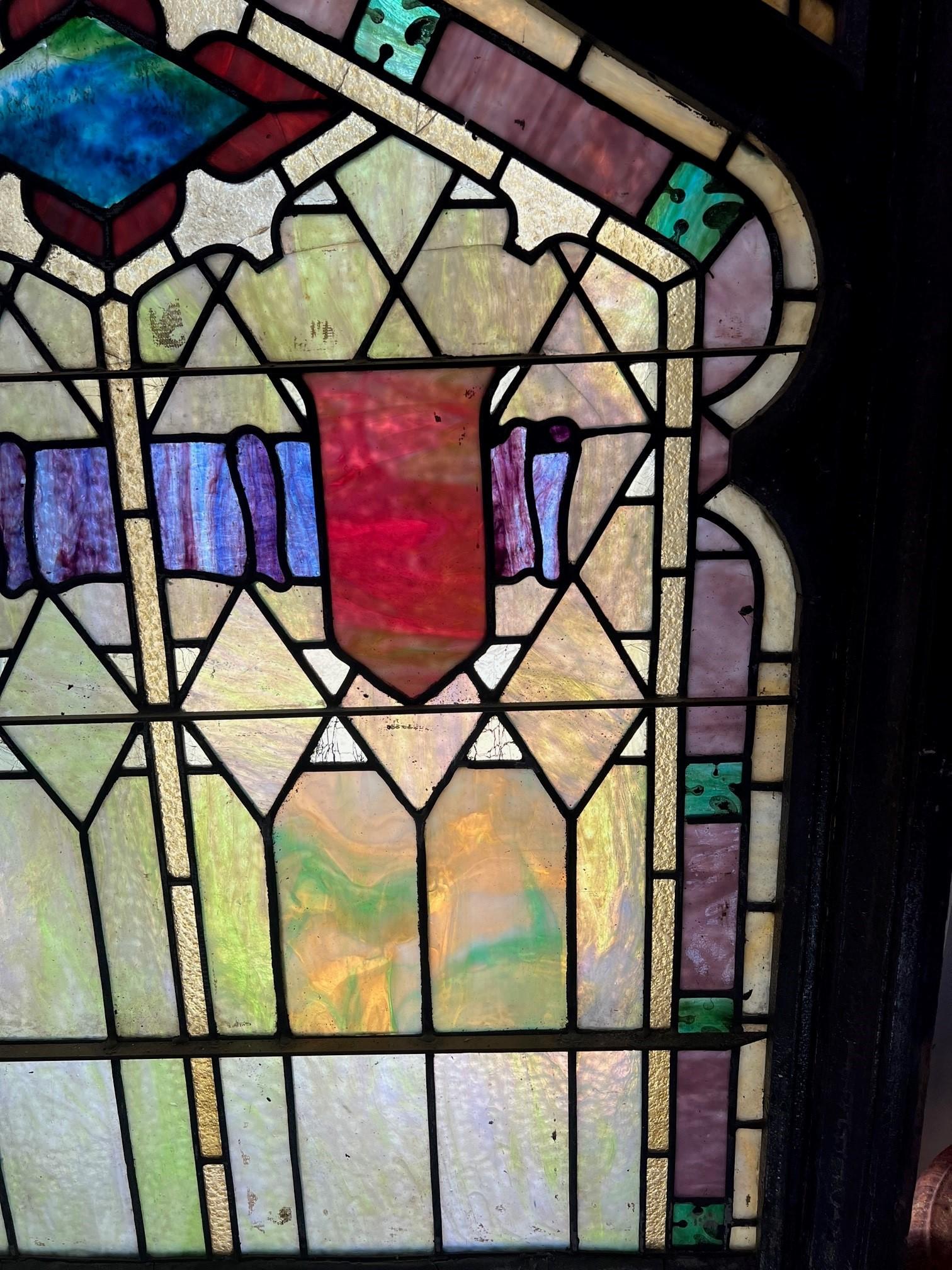 Early 20th Century Antique Stained Glass Window in a Wood Frame For Sale 2