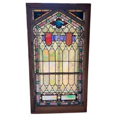 Early 20th Century Used Stained Glass Window in a Wood Frame