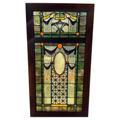 Early 20th Century Antique Stained Glass Window in a Wood Frame