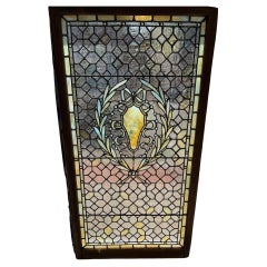 Early 20th Century Antique Stained Glass Window, Jewels in Original Wood Frame