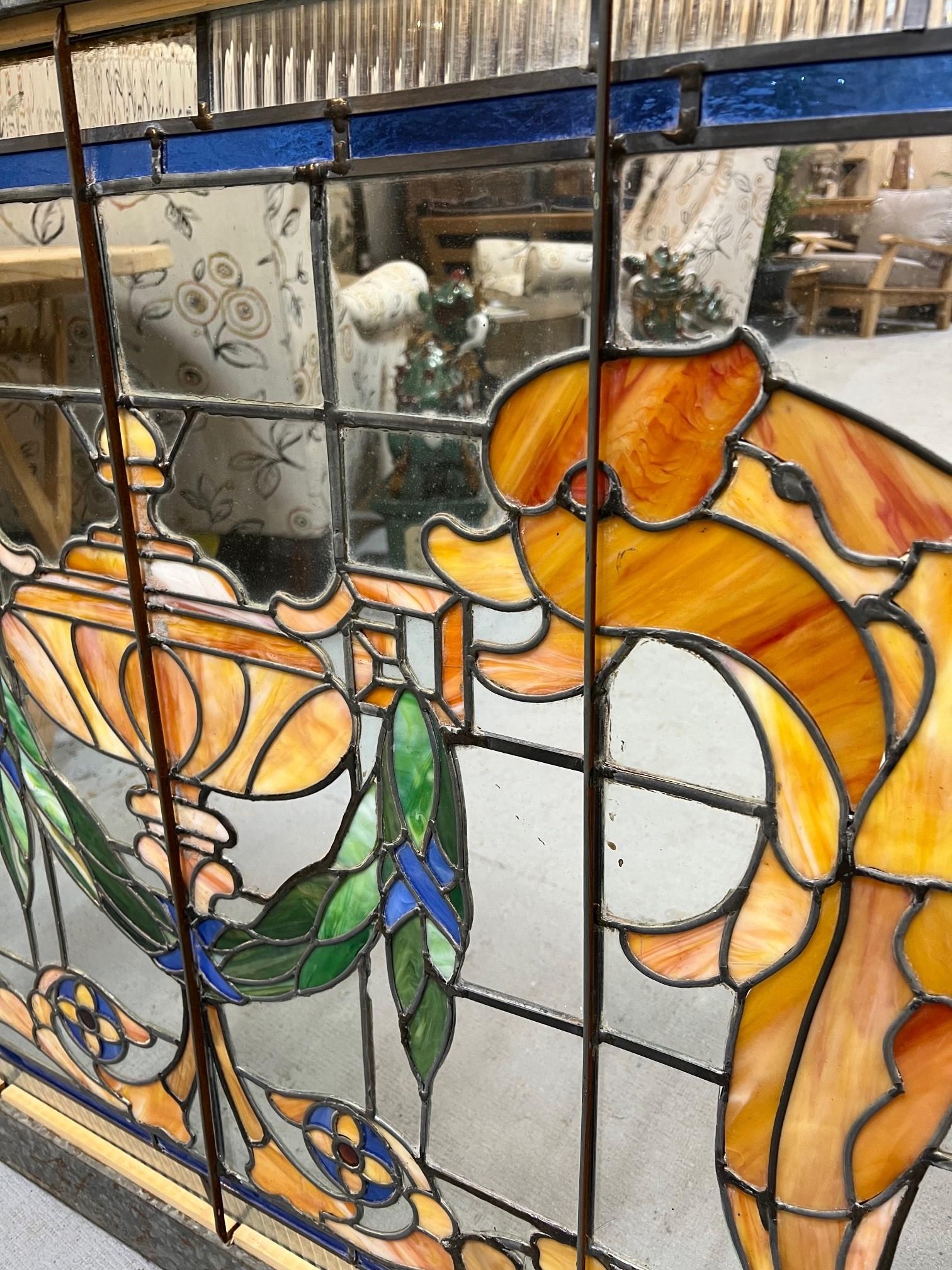 Early 20th Century Antique Stained Glass Window with Dolphins and Urn For Sale 4