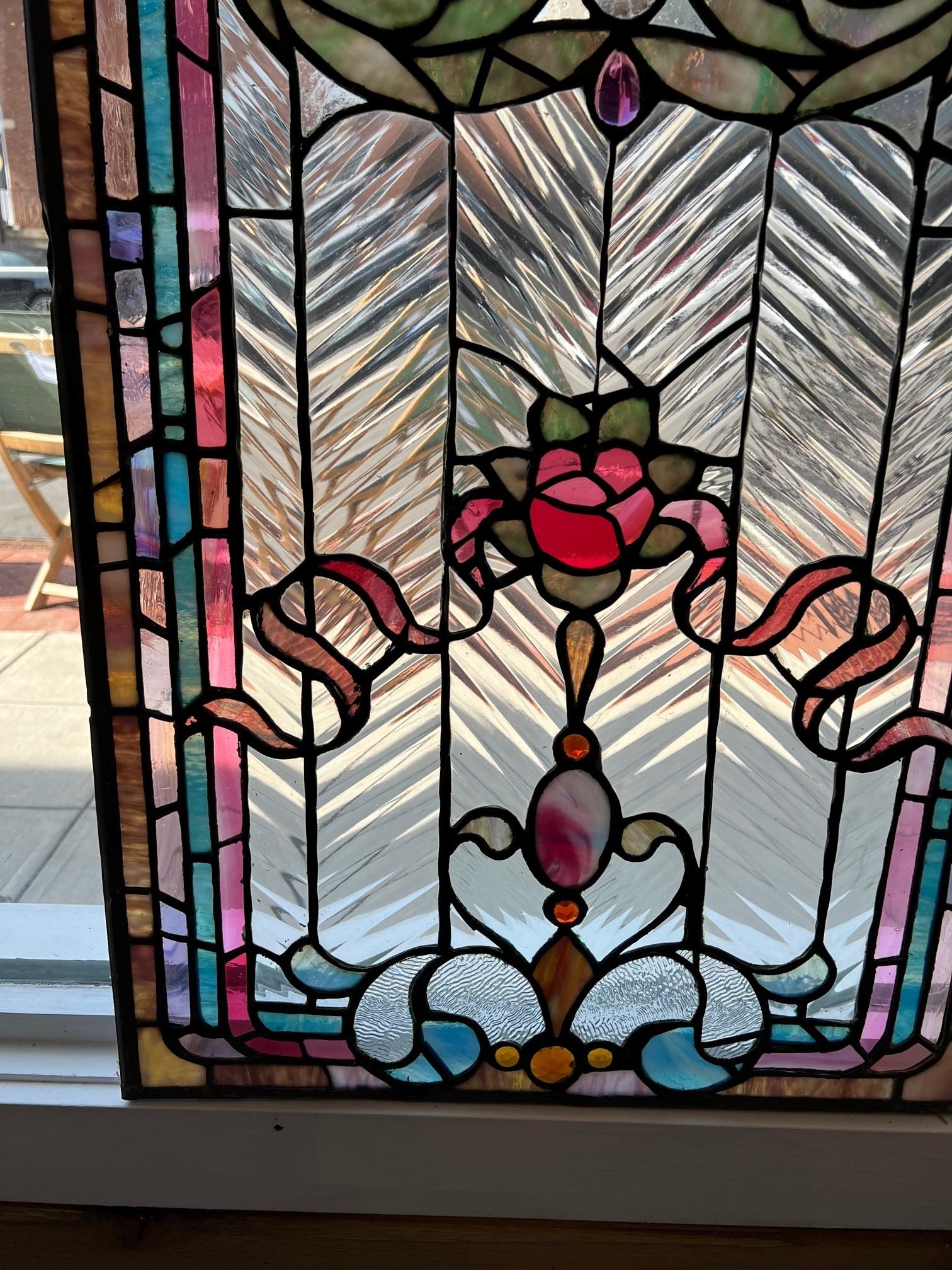 Early 20th Century Antique Stained Glass Window with Jewels 1