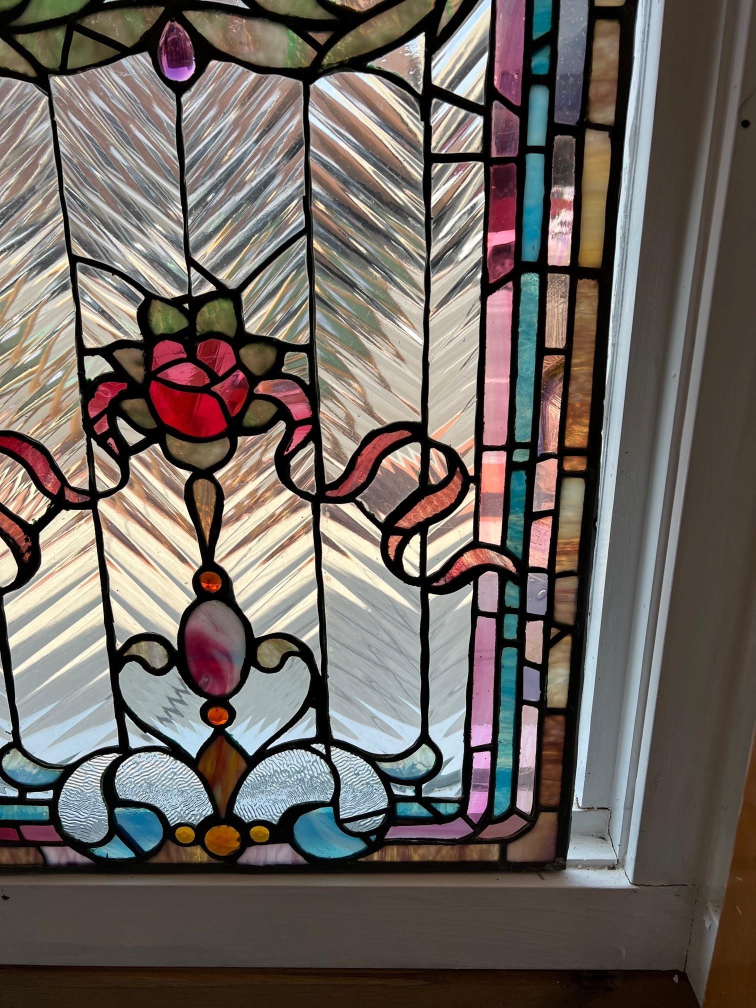 Early 20th Century Antique Stained Glass Window with Jewels 2