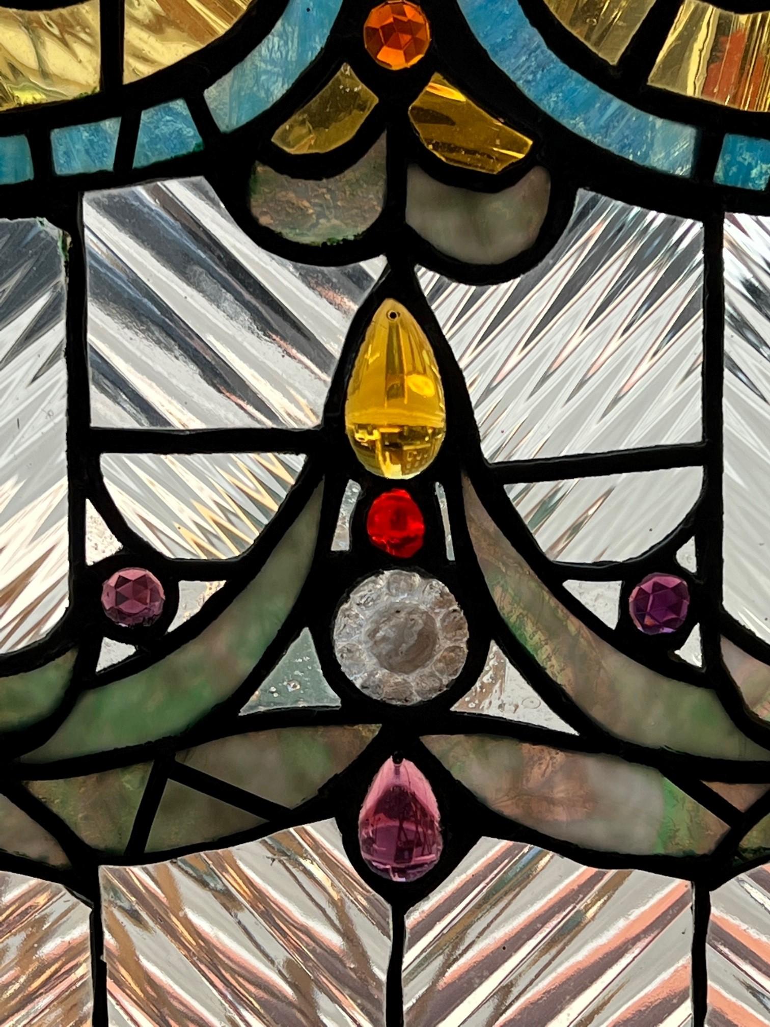 Early 20th Century Antique Stained Glass Window with Jewels 3