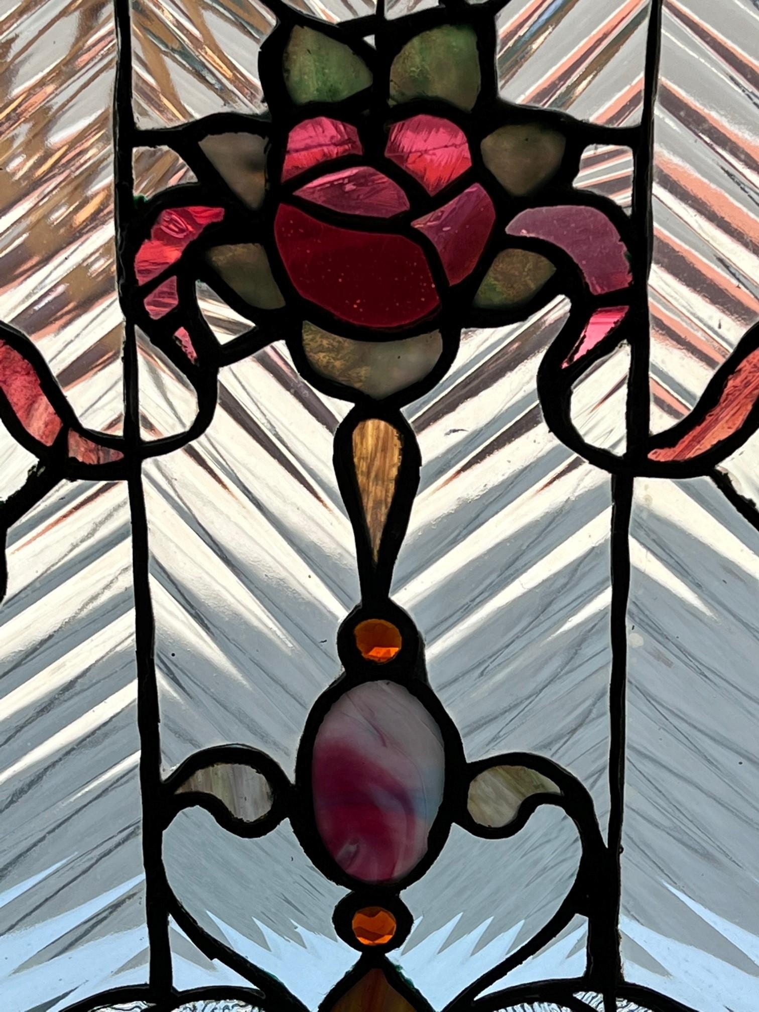 Early 20th Century Antique Stained Glass Window with Jewels 4