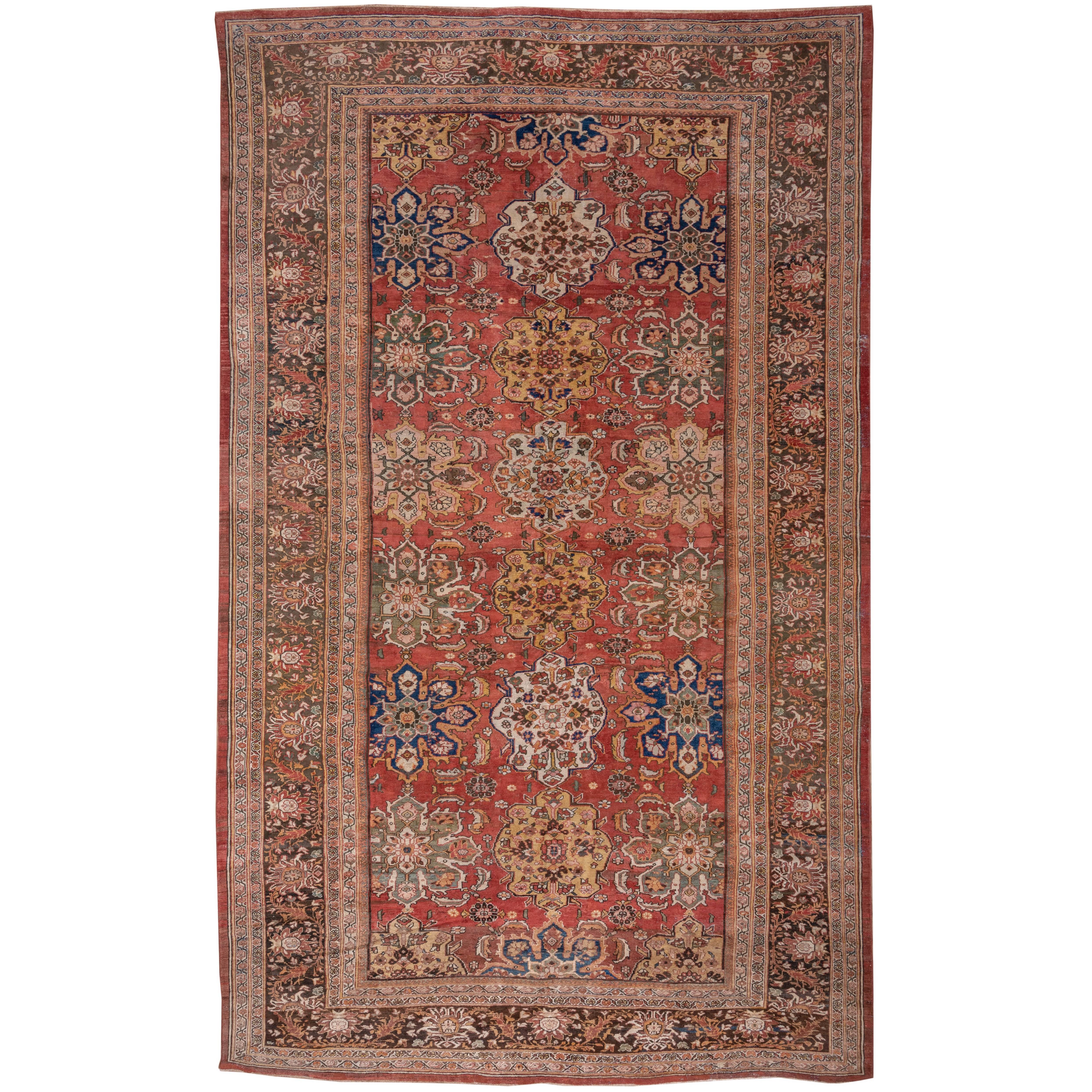 Antique Red Persian Sultanabad Carpet For Sale