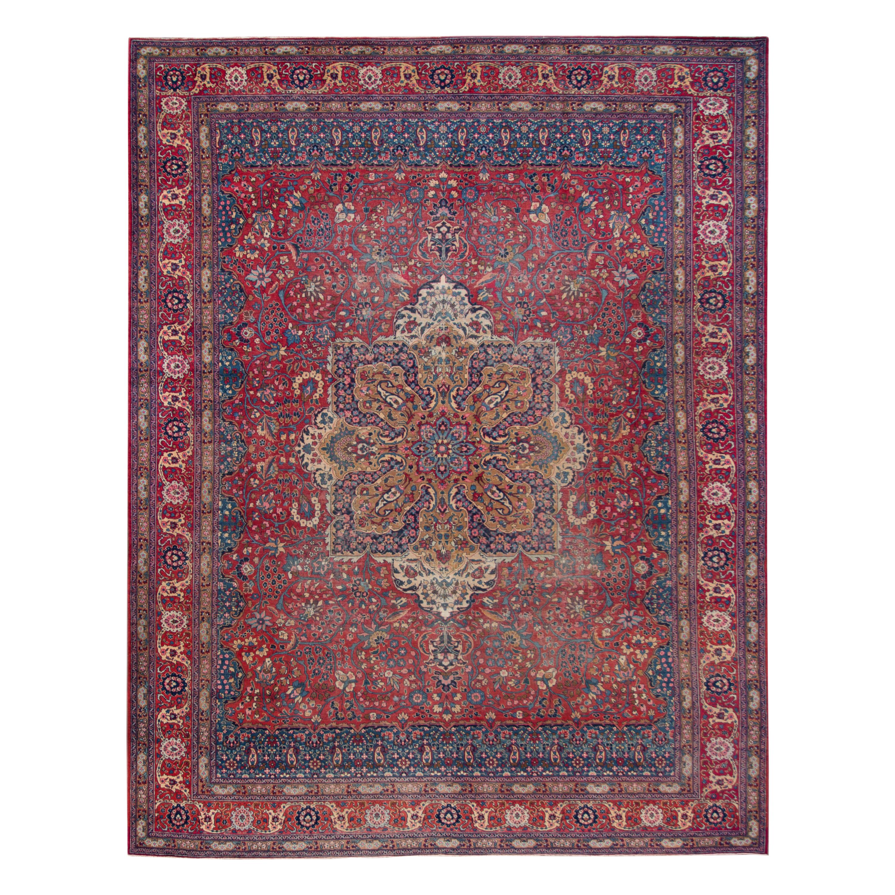 Alfombra antigua de lana Tabriz de principios del siglo XX
