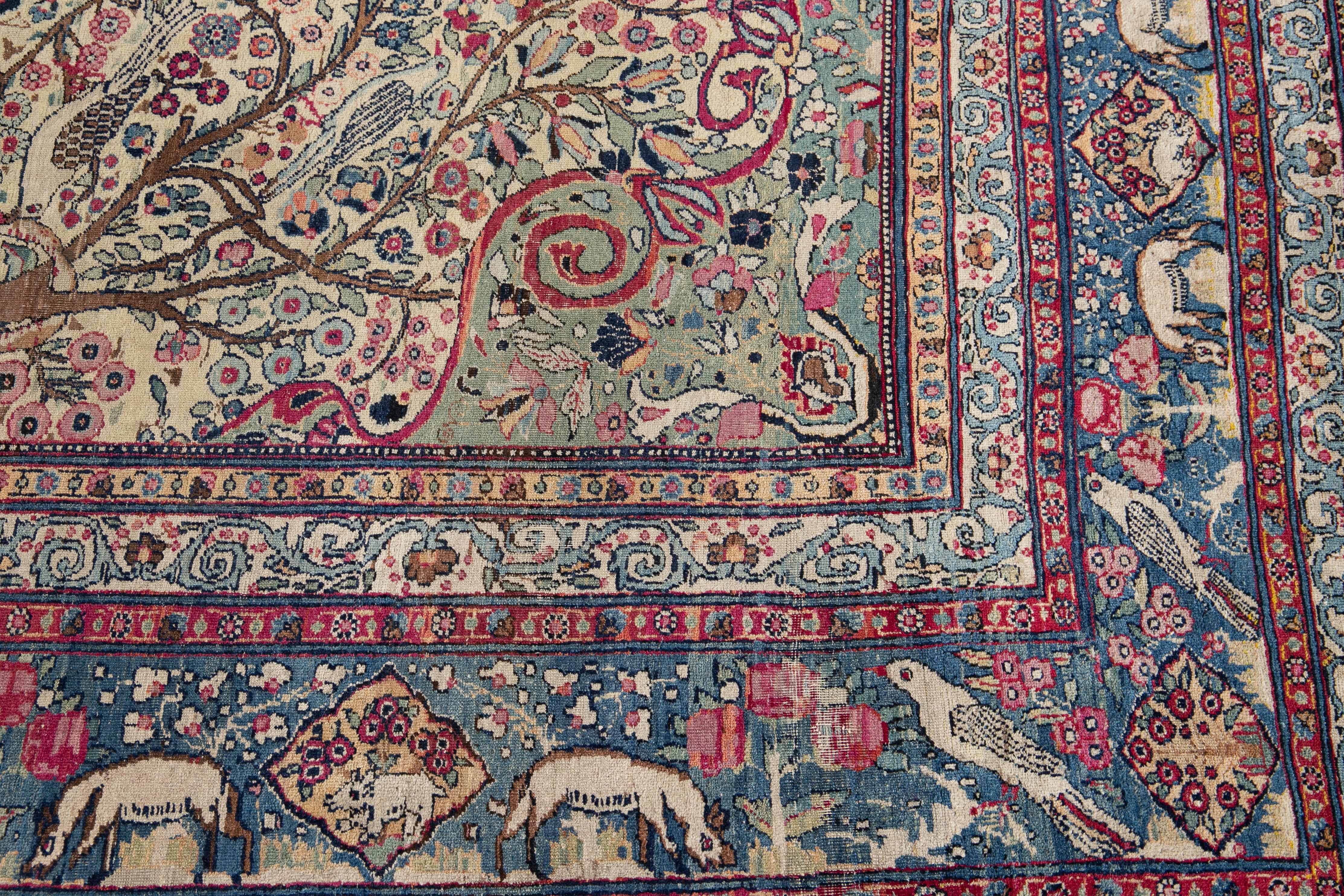 Early 20th Century Antique Tehran Wool Rug In Good Condition For Sale In Norwalk, CT