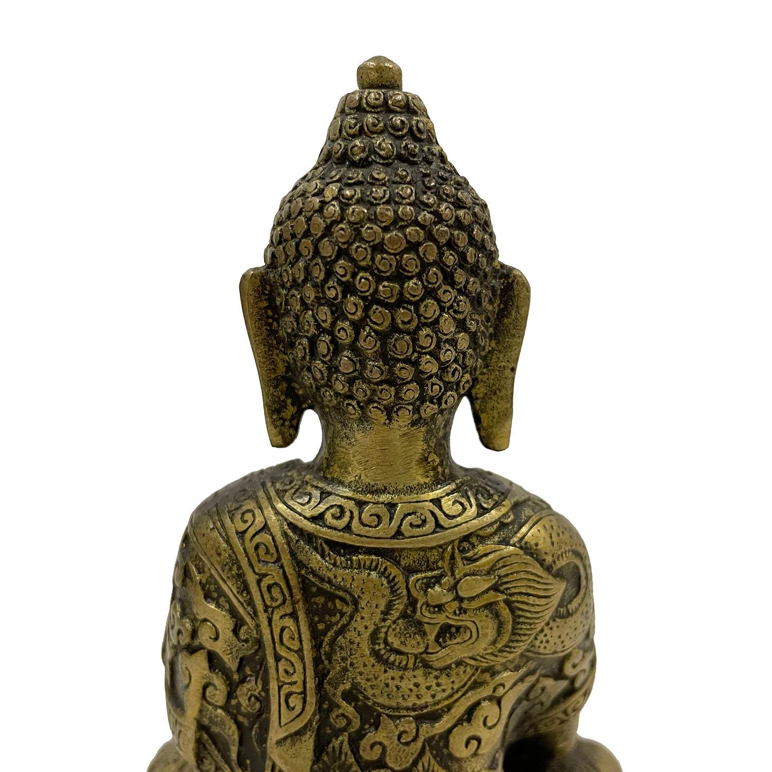 Antike tibetische geschnitzte Buddha-Statue aus Bronze des frühen 20. Jahrhunderts im Angebot 5