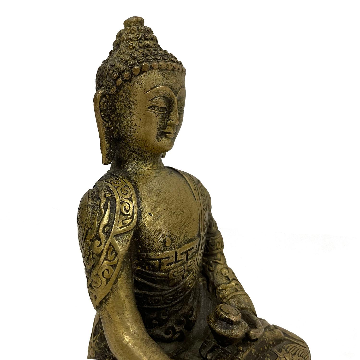 Antike tibetische geschnitzte Buddha-Statue aus Bronze des frühen 20. Jahrhunderts (Geschnitzt) im Angebot