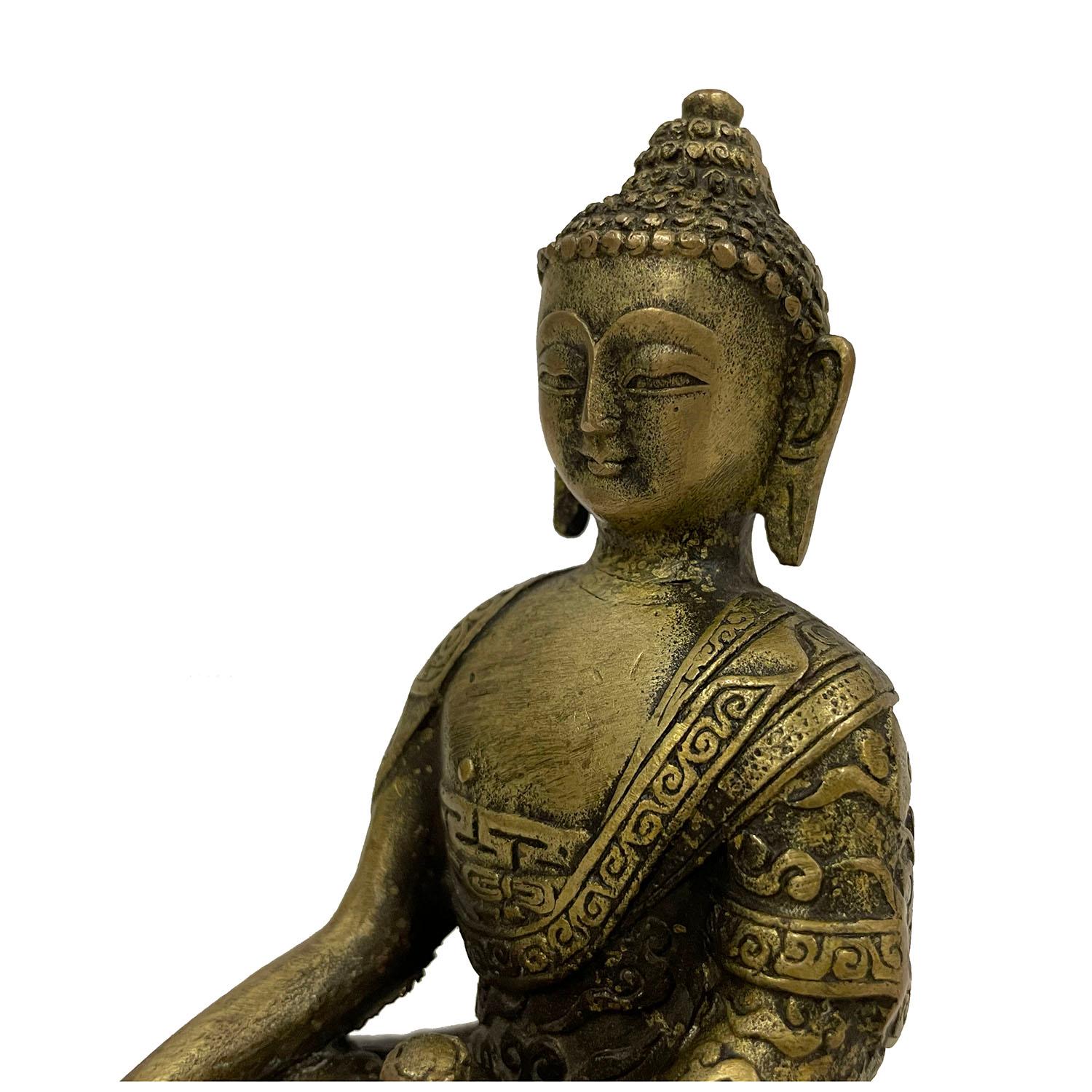 Antike tibetische geschnitzte Buddha-Statue aus Bronze des frühen 20. Jahrhunderts im Angebot 2