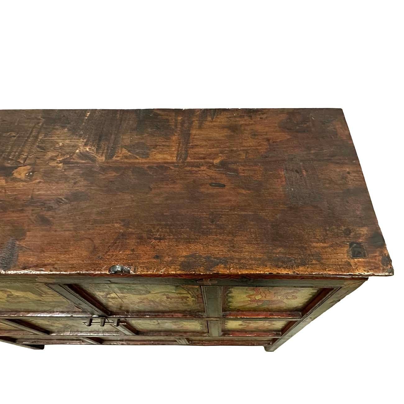 Early 20th Century Antique Tibetan Hand Painted Tall Credenza Storage Cabinet For Sale 3